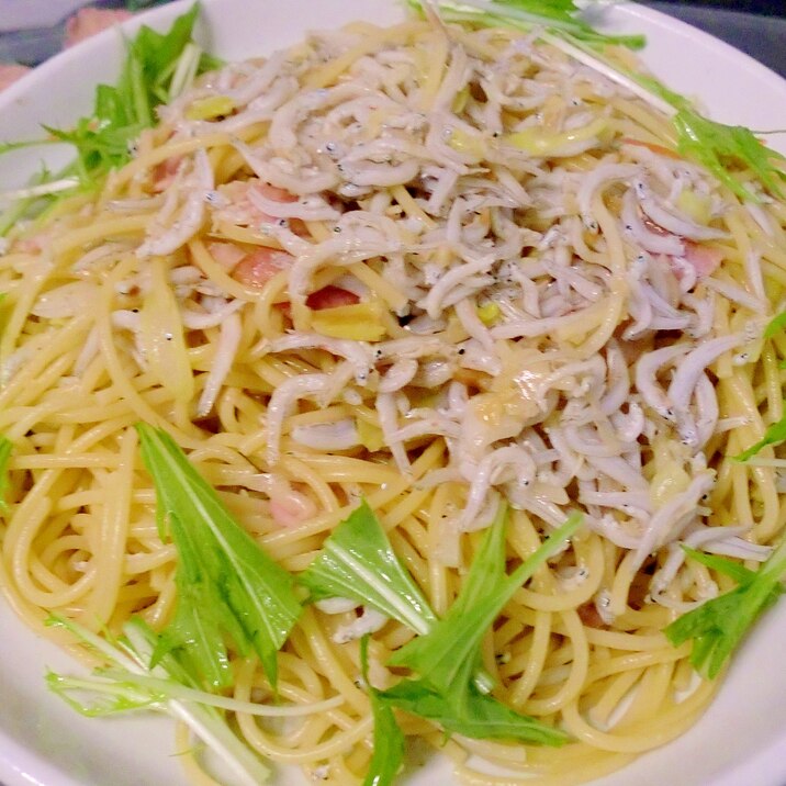 水菜としらすとベーコンのパスタ レシピ 作り方 By Hottyoi 楽天レシピ 水菜としらすとベーコンのパスタ レシピ 作り方 By Hottyoi 楽天レシピ